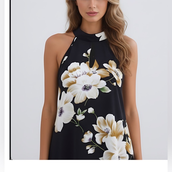 Blue Floral Print Halter Dress - Picture 4 of 10